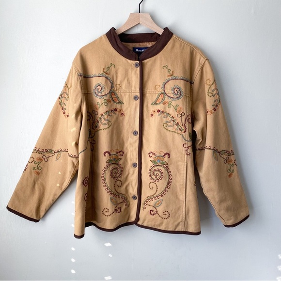 Vintage Denim Co 90s Y2K Boho Artsy Print Embroidered Cotton Jaccket 2X - Picture 1 of 10